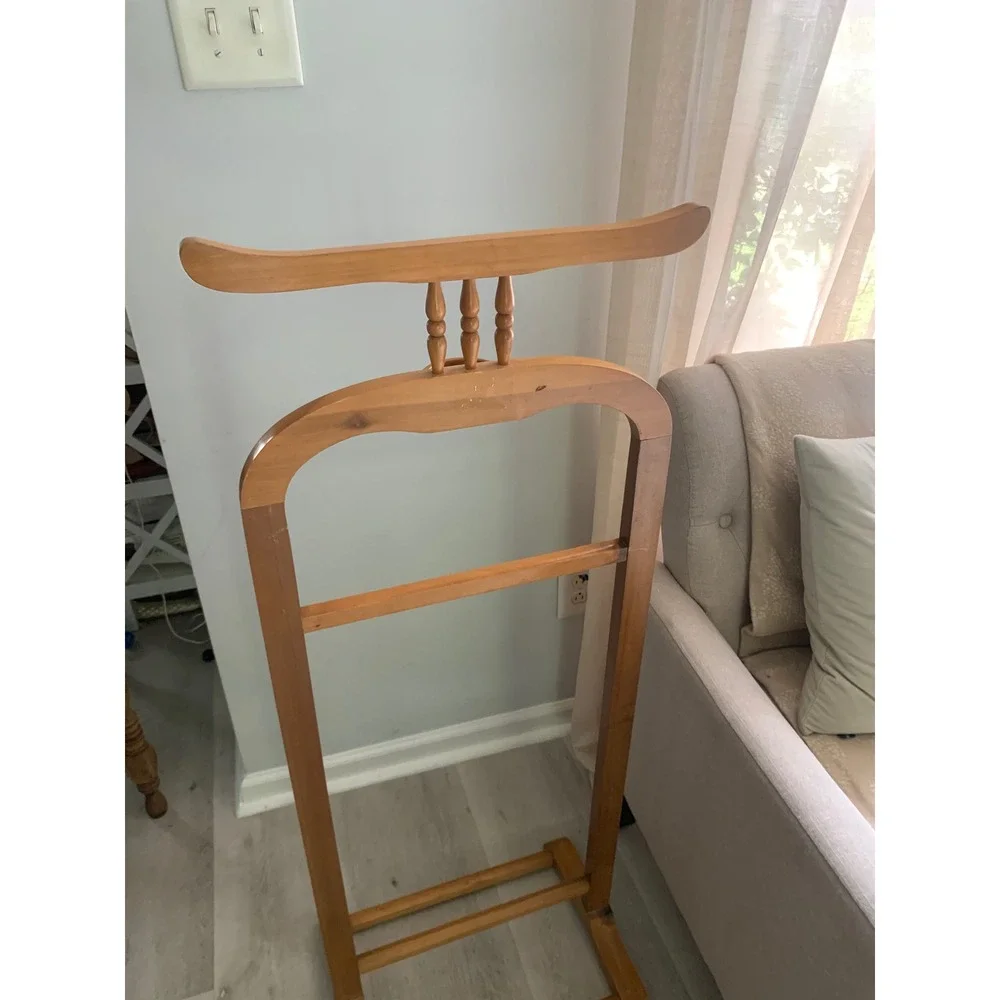Vintage Wooden Suit Valet Stand Trouser Rack Accessory Tray Mid‎ Century Style